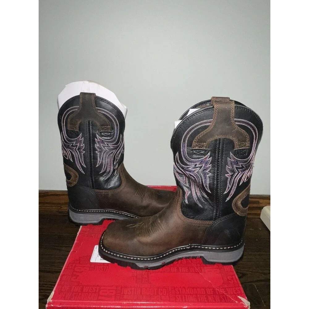 New Justin Commander X5 Boots Steel Toe WK2104 Tobacco Men's Shoe Size 9.5 D